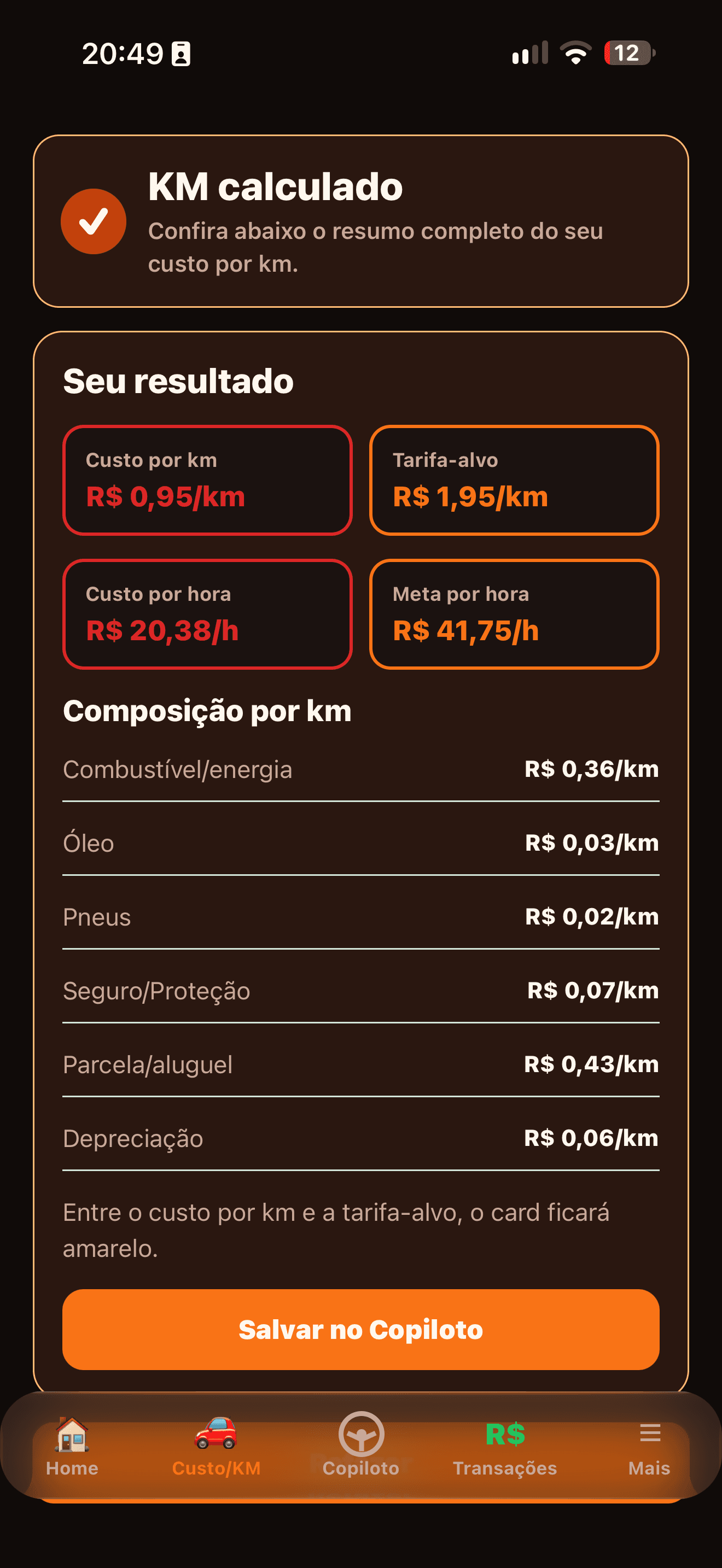 Calculadora Meu KM da Fênix com custos reais do veículo